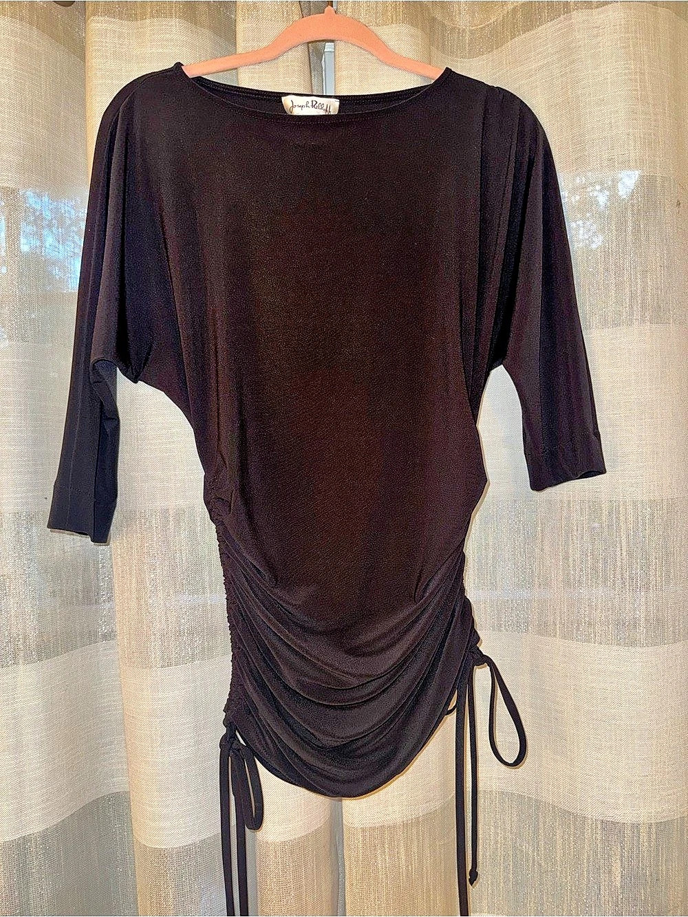 Joseph Ribkoff Black Ruched Long Sleeve Top Size Medium